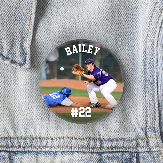 Gepersonaliseerde naam & Jersey nummer honkbal fot Ronde Button 5,7 Cm