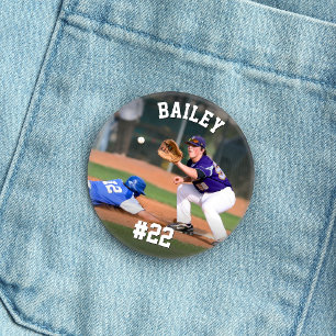 Gepersonaliseerde naam & Jersey nummer honkbal fot Ronde Button 5,7 Cm