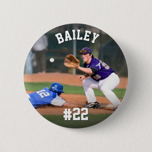 Gepersonaliseerde naam & Jersey nummer honkbal fot Ronde Button 5,7 Cm (Voorkant)