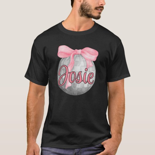 Gepersonaliseerde naam Josie Coquette Bow Pink Dis T-shirt (Voorkant)