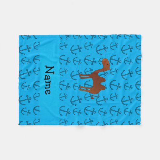 Gepersonaliseerde naam kamelenblauw ankerpatroon fleece deken (Voorkant (Horizontaal))
