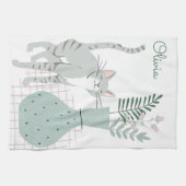 Gepersonaliseerde Naam Kat Mam Bloemen Schattige Theedoek (Horizontaal)