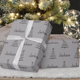 Gepersonaliseerde naam kerstboom Grijs cadeautje Cadeaupapier
