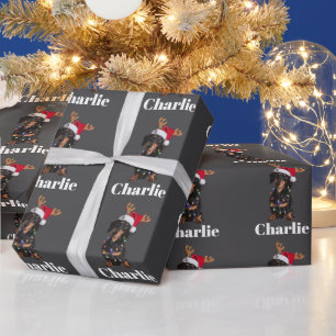 Gepersonaliseerde Naam Kerstdashond Hond Lichten Cadeaupapier