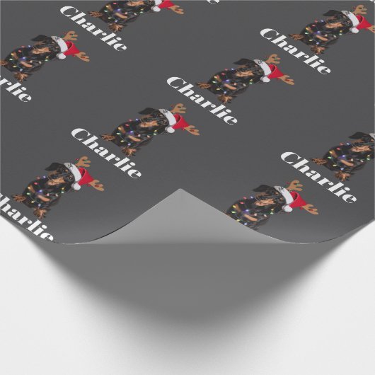 Gepersonaliseerde Naam Kerstdashond Hond Lichten Cadeaupapier (Hoek)