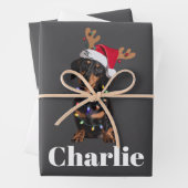 Gepersonaliseerde Naam Kerstdashond Hond Lichten Inpakpapier Vel (In situ)