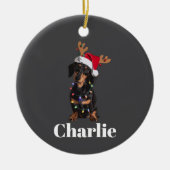 Gepersonaliseerde Naam Kerstdashond Hond Lichten Keramisch Ornament (Voorkant)