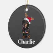 Gepersonaliseerde Naam Kerstdashond Hond Lichten Keramisch Ornament (Links)