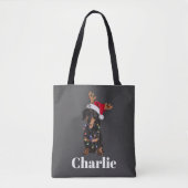 Gepersonaliseerde Naam Kerstdashond Hond Lichten Tote Bag (Voorkant)