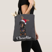 Gepersonaliseerde Naam Kerstdashond Hond Lichten Tote Bag (Dichtbij)