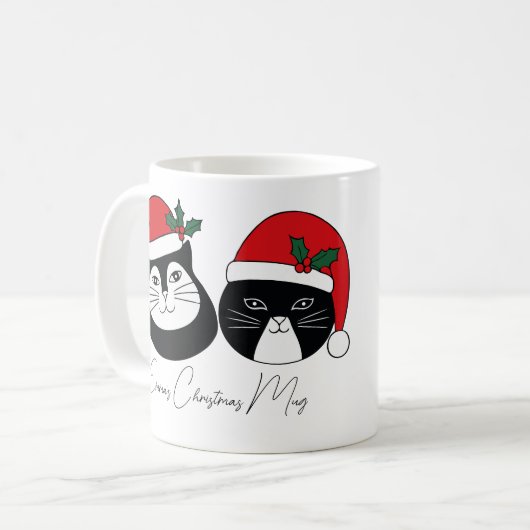 Gepersonaliseerde naam Kerstkat met kerst Pet Koffiemok (Voorkant links)
