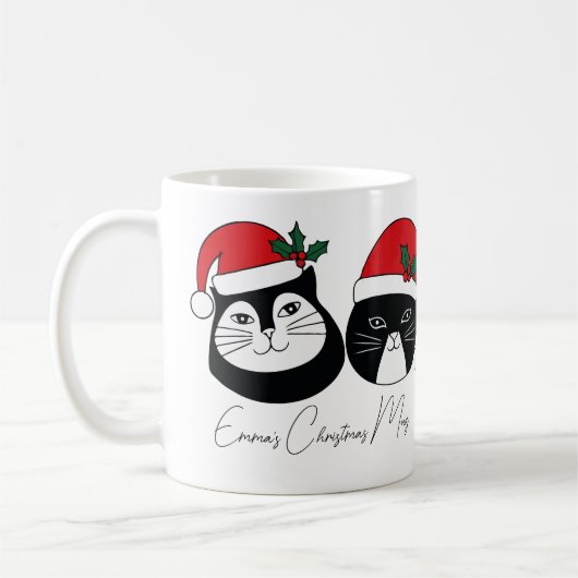 Gepersonaliseerde naam Kerstkat met kerst Pet Koffiemok (Links)