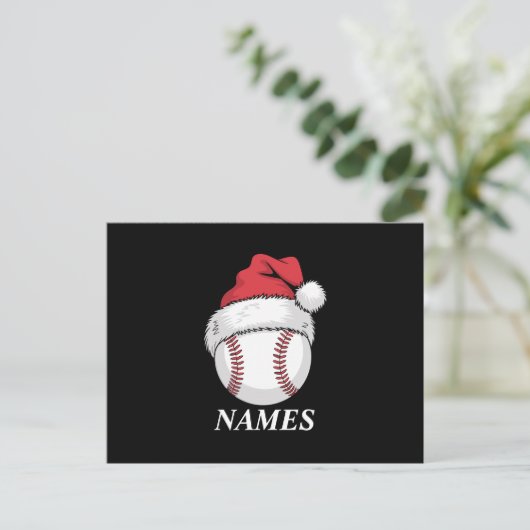 Gepersonaliseerde naam Kerstmis Baseball Santa Hat Feestdagenkaart (Staand voorkant)