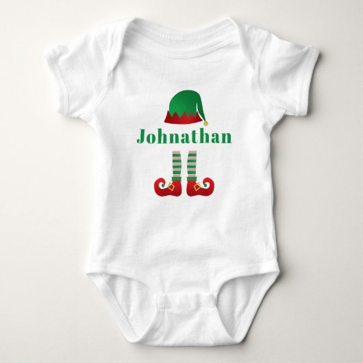 Gepersonaliseerde naam Kerstmis Elf Outfit Green Romper (Voorkant)