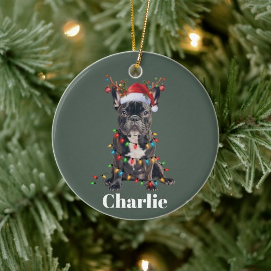 Gepersonaliseerde naam Kerstmis Franse Bulldog Keramisch Ornament (Boom)