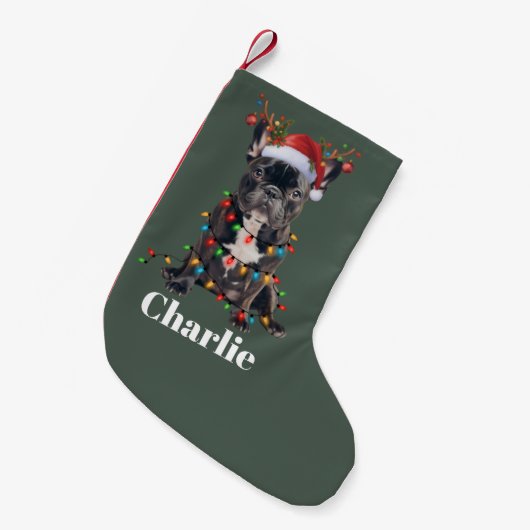 Gepersonaliseerde naam Kerstmis Franse Bulldog Kleine Kerstsok (Voorkant (Hangend))