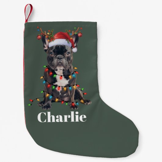 Gepersonaliseerde naam Kerstmis Franse Bulldog Kleine Kerstsok (Voorkant)