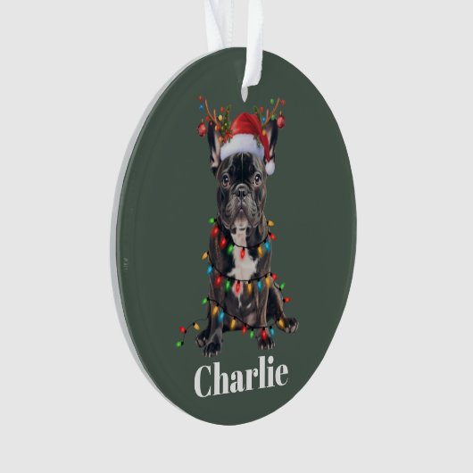 Gepersonaliseerde naam Kerstmis Franse Bulldog Ornament (voorkant)