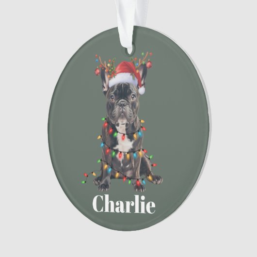 Gepersonaliseerde naam Kerstmis Franse Bulldog Ornament (voorkant)