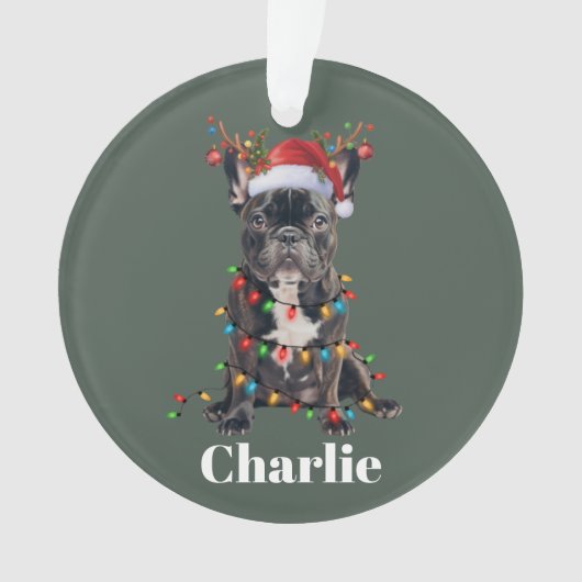Gepersonaliseerde naam Kerstmis Franse Bulldog Ornament (voorkant)