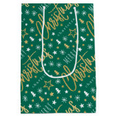 Gepersonaliseerde naam Kerstscript Green Faux Gold Medium Cadeauzakje (Achterkant)