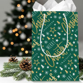Gepersonaliseerde naam Kerstscript Green Faux Gold Medium Cadeauzakje