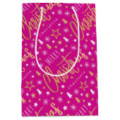 Gepersonaliseerde naam Kerstscript Pink Faux Gold Medium Cadeauzakje (Voorkant)