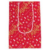 Gepersonaliseerde naam Kerstscript Red Faux Gold Medium Cadeauzakje (Achterkant)