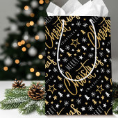 Gepersonaliseerde naam Kerstscript Zwart Faux Gold Medium Cadeauzakje