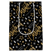 Gepersonaliseerde naam Kerstscript Zwart Faux Gold Medium Cadeauzakje (Achterkant)