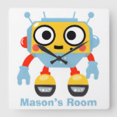Gepersonaliseerde naam Kind's Wall Clock Schattige Vierkante Klok (Voorkant)