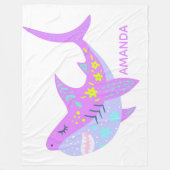 Gepersonaliseerde naam Kleurrijke Kawaii Shark Paa Fleece Deken (Voorkant)