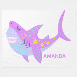 Gepersonaliseerde naam Kleurrijke Kawaii Shark Paa Fleece Deken
