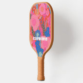 Gepersonaliseerde naam Kleurrijke Rode Roze Bloeme Pickleball Paddle (Links)