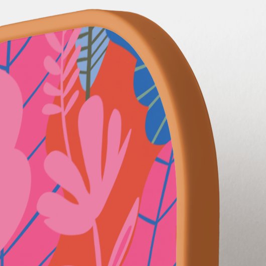 Gepersonaliseerde naam Kleurrijke Rode Roze Bloeme Pickleball Paddle (Links Detail)