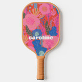 Gepersonaliseerde naam Kleurrijke Rode Roze Bloeme Pickleball Paddle (Achterkant)