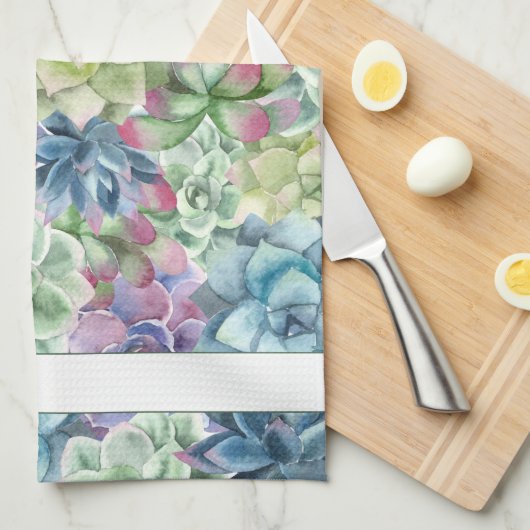 Gepersonaliseerde naam kleurrijke Waterverf Succul Theedoek (Quarter Fold)