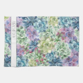 Gepersonaliseerde naam kleurrijke Waterverf Succul Theedoek (Horizontaal)