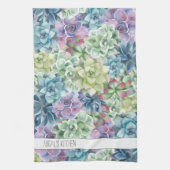 Gepersonaliseerde naam kleurrijke Waterverf Succul Theedoek (Verticaal)