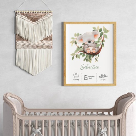 Gepersonaliseerde naam koala kinderkamer kunst pri poster