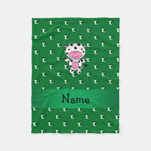 Gepersonaliseerde naam koeiengroene voetballen fleece deken (Voorkant)