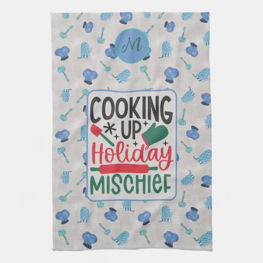 Gepersonaliseerde naam koken omhoog vakantie onhei theedoek (Verticaal)