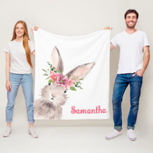 Gepersonaliseerde naam konijntje konijn meisje roz fleece deken
