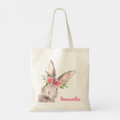 Gepersonaliseerde naam konijntje konijn meisje roz tote bag (Achterkant)