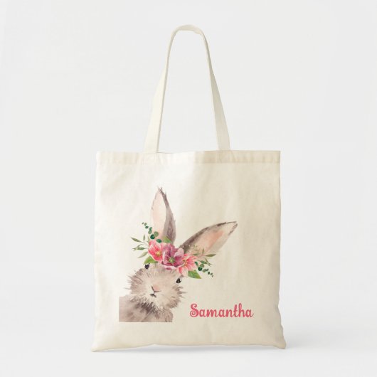 Gepersonaliseerde naam konijntje konijn meisje roz tote bag (Voorkant)
