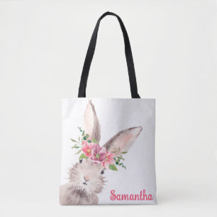 Gepersonaliseerde naam konijntje konijn meisje roz tote bag
