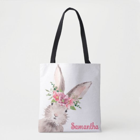 Gepersonaliseerde naam konijntje konijn meisje roz tote bag (Voorkant)