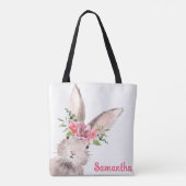 Gepersonaliseerde naam konijntje konijn meisje roz tote bag (Achterkant)