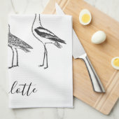 Gepersonaliseerde naam kustvogels Witte vogel Theedoek (Quarter Fold)