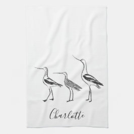 Gepersonaliseerde naam kustvogels Witte vogel Theedoek